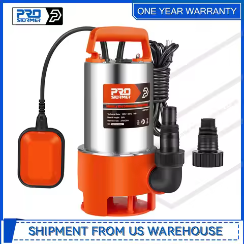 Stainless Steel Sump Pump1HP 3700GPH Submersible Clean with Float Switch for Fresh Water and Pool Wa
