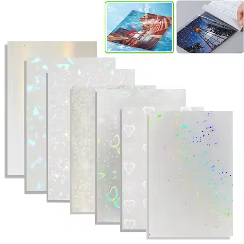 50 Sheets Waterproof Cold Laminating Film A6 Hologram Star Dot Self-adhesive Paper film DIY Package 
