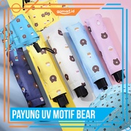 Foldable Rain Umbrella Anti-UV Bear Motif Manual Polyester 7 Ribs Sturdy Metal Handle Durable