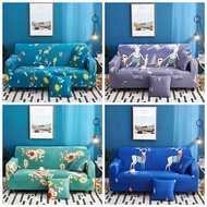 Flower Style Sofa Cover 1 2 3 4 Seater Slipcover L Shape Sofa Seat Elastic Stretchable Couch Universal Sala Sarung Anti-Skid Stretch Protector Slip Cushion with Free Pillow Cover and Foam Stick