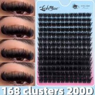 14 แถว 168 คลัสเตอร์ 200D ขนตา Cat Eye - ชุดขนตา DIY, ขนตา DD Curl, ความยาวผสม 10-18 มม., ขนตาธรรมชา