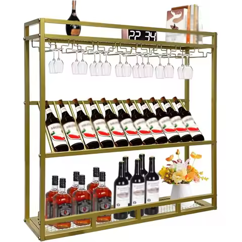 Wall Mounted Wine Rack, Wall Mounted Bottle Holder with Wine Glass and Bottle Holders, Liquor Floati