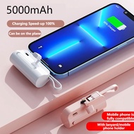 5000 mAh  Mini Capsule Power bank Portable Powerbank with built-in  Type C USB Cable and Lanyard!