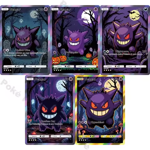 5Pcs Pokemon Gengar PTCG Cards Holo Ultra Rare Cards Pixel Style Gengar Creativity Game Collection C