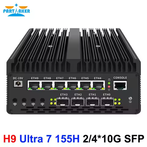 Partaker Firewall Mini PC 14th Gen Ultra 7 155H 6*2.5G LAN 4x/2x 10G SFP Intel vPro Thunderbolt 4 2x