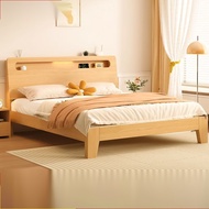 [Sg Sellers] Solid Wood Bed 1.8 M Double Bed Small Apartment Bed Frame with Headboard Mattress with Bedside Table Storage Bed Frame Single/Queen/King Bed Frame
