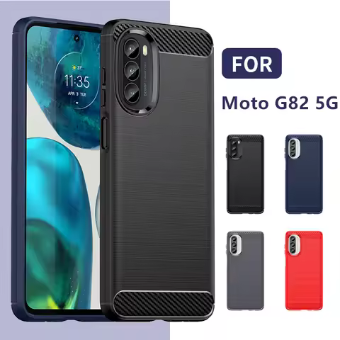 For Moto G82 5G Case Cover Motorola Moto G82 5G Capa Bumper Carbon Fiber Back Shockproof Soft Case F