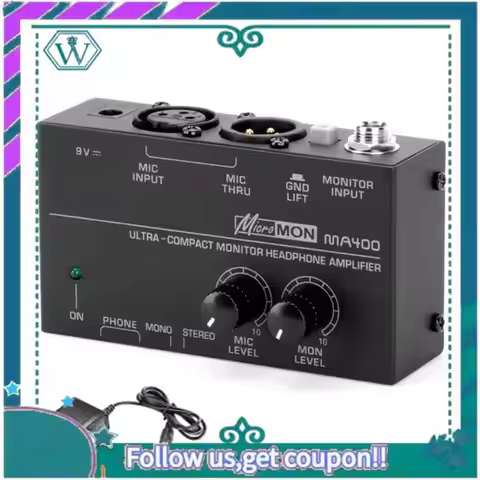 A75Q-MA400 Headphone Preamplifier Microphone Preamplifier Audio 6.35Mm & 3.5Mm Headphone Outputs Mix