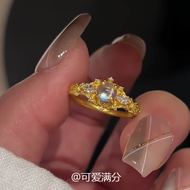 S925 Sterling Silver Ice Transparent Moonstone Gold Ring Fashionable Design Womens Ring Elegant Mini