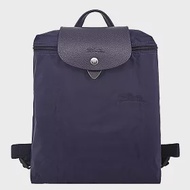 LONGCHAMP LE PLIAGE GREEN系列刺繡再生尼龍摺疊後背包 藍莓