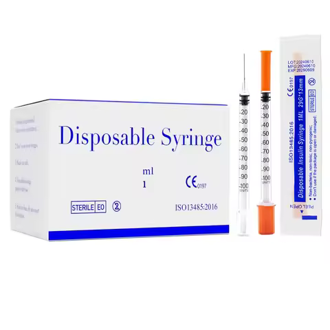 100PCS/Box 1ml 29G 1/2" Sterile Insulin Syringe With 13 mm Needle Orange Cap, Individually Packed fo