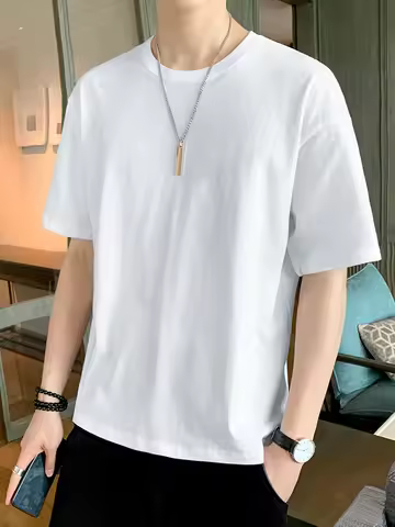 Loose Men's ort Sve T-irt 2023 New Faion Brand Color Cotton Couple's Loose Top Ci Sle round Ne Pure 