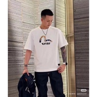 Evisu/Fushen T-shirt Uniseks, T-shirt bercorak, T-shirt longgar, T-shirt mewah, Baju lengan pendek, 
