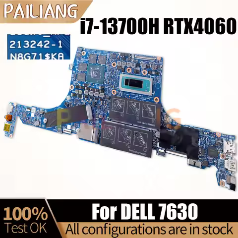 For Dell 7630 Notebook Mainboard 213242-1 SRMJ1 i7-13700H RTX4060 GN21-X4-A1 4G 09H3F6 Laptop Mother