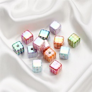 4pcs Vintage Houndstooth Beads, Classic Pattern with Iridescent AB Finish for DIY