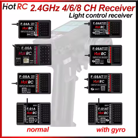 HOTRC 2.4GHz F-04AT F-06AT F-08AT F-01A F-01AT Gyro/Light Control Receiver 4/6/8 CH for CT-4A CT-6A 