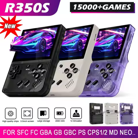 Classic Gray R350S Retro Handheld Game Player Built-in 64G TF 15000+ Classic Games Portable Retro Vi