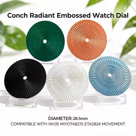 NH35 Watch Dial 28.5mm Conch Radiant Embossed Watch Dial For NH35 Miyota8215 ETA2836 Movement Ice Bl