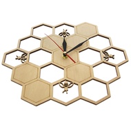 Cut Wood Clock on Honey Comb Hexagon Nature Watch Wall Clock Geometric Kitchen Art Decor