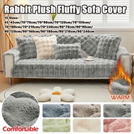 Fluffy Sofa Cover Rabbit Plush Slipcover Cushion Backrest Armrest Sofa Protector Washed Non-slip 1/2/3/4 Seater L Shape Soft Sofa Mat Multiple Sizes