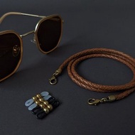 4mm 金屬棕 Nappa皮編織皮繩 金古銅扣件 眼鏡鍊 口罩鍊