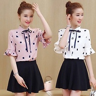 áo sơ mi nữ cổ trụ nơ xinh xắn tay lỡ -áo sơ mi nữ tay điệu