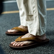 TERRA夏季復古風真皮人字拖 牛皮防滑室內外拖鞋