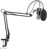 WGHJK 700 Condenser Microphone 3.5M Wired karaoke Adjustable Recording Microphone Suspension Scissor Arm Stand with Shock Mount and Mounting Clamp Kit
