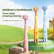 Kids 3-Sided Toothbrush for Ages 3-12 | Soft Bristles | Cute Giraffe Design | Triple Cleaning Effect