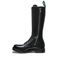 Solovair Made in England Black Hi-Shine 20 Eye Zip Derby Boot S20-20-BK-ZIP-G-030