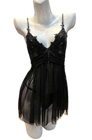 Váy ngủ D222 ren lưới xuyên thấu cột dây siết eo gợi cảm - dưới 60kg