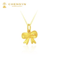 CHENSYN 硬金 999.9/24K Pure Gold 999 Gold Ribbon Bow Gold Pendant Charm Emas 999足金蝴蝶结金吊坠项链