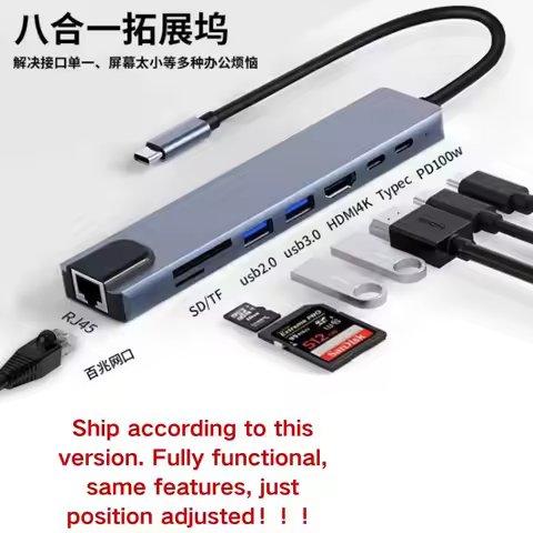 Usb 8 In 1 Type C 3 1 To 4k HdTV Hub Adapter With Sd Tf Rj45 Card Reader Pd Fast Charge