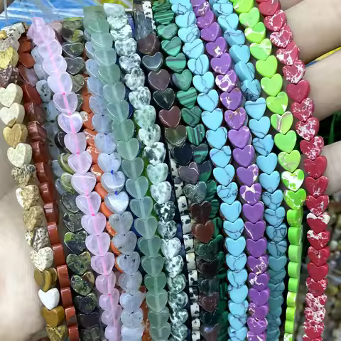 6MM Natural Heart Shape Agates Quartz Jades Turquoises Amethysts Amazonite Loose Spacer Beads For Je
