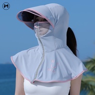 2024 New Arrival Ice Silk Lens Integrated Sunshade Hat Covering Face and Sunscreen Shawl One Piece Duck Tongue Hat Women's Outdoor Beach Sun Hat