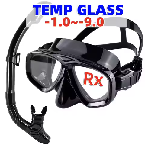 Optical Myopia Scuba Diving Mask Snorkel Set Tempered Glass,Dry Top Swimming Googles Nearsighted Len