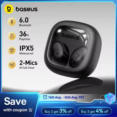 Baseus Bass WM02s Wireless Eabuds Bluetooth 6.0 TWS Eaephones Mini and compact Comfortable wear, 36 