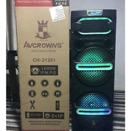 Avcrowns Karaoke CH-21201 12inchx Wireless Bluetooth Speaker / Rechargeabe / P.M.P.O 14000W / 2 Wireless Microphone