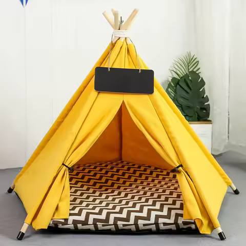 Pet Teepee Dog Cat Bed Tent with Thick Cushion Portable Puppy Houses for Cats Dogs Rabbits Up to 15k
