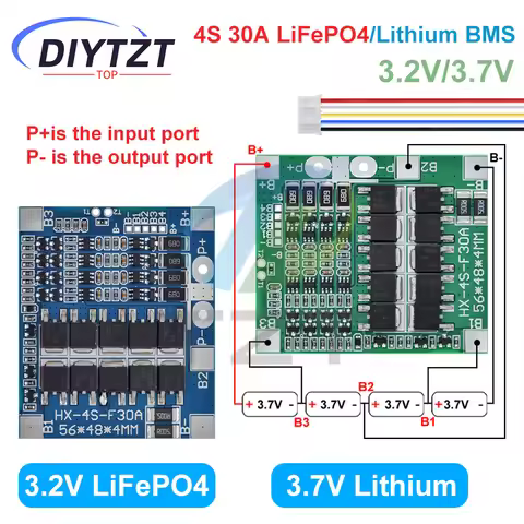 BMS 4S 3.2V 3.7V 30A LiFePO4 / Lithium Battery Balance Charge Protection Board 12.8V 14.4V 18650 326