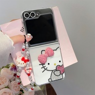 Simple Transparent Case Flashing Diamond KT Bow Free Hand Strap Samsung Z Flip34567 Phone Case OPPO 
