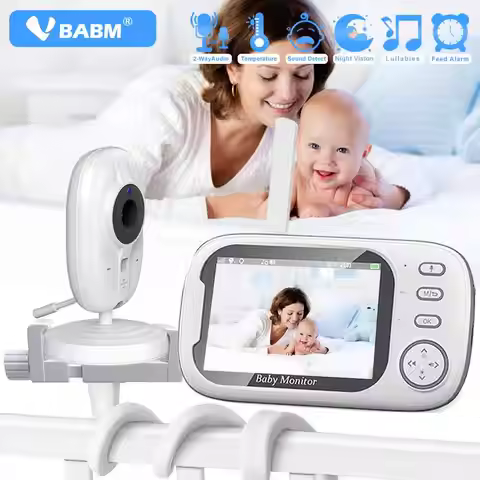 VBABM 3.5 inch Video Lullaby Baby Monitor Night Vision Temperature Monitoring 2-Way Audio Talk Baby 