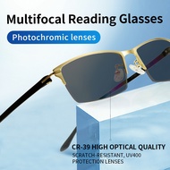 Photochromic Progressive Reading Glasses Multifocal CR39 Hard Resin Lens, Anti UV Sun Readers Presby