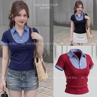 Bigsize Fashion Elegant High Quality Cotton Striped Polo T-shirt Bigsize Ribbed Fabric From 45 - 90K