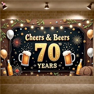 70.8 x 43.3 Inch Cheers & Beers to 70 Years Backdrop Banner Black and Gold Happy 70th Birthday Decor