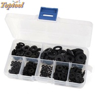TOPTOOL 350pcs Washer Assortment Kit Gasket Insulation Ring Black M2 M2.5 M3 M4 M5 M6 M8