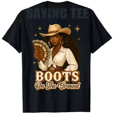 Boots on The Ground Juneteenth Cowgirl Where Them Fans At T-Shirt Women's Fashion Juneteenth Black H