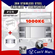 4*2FT (120cm) 304 Stainless Steel Kitchen Household Cabinet Table with Over shelf Extend Height Meja Dapur Kabinet Stall