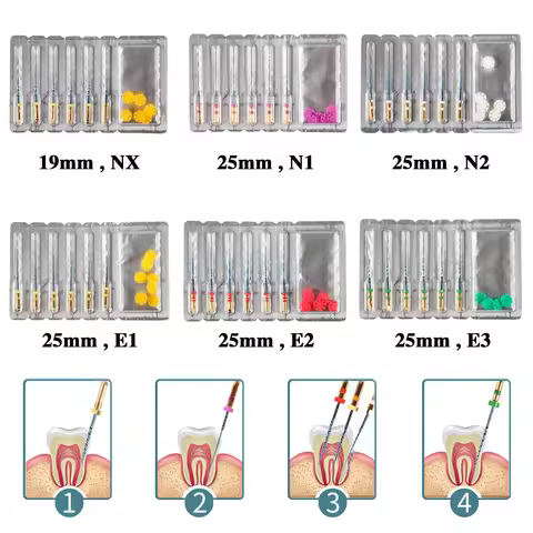6PCS/ Pack Dental Endodontic Endo Memory Engine Rotary Root Canal NiTi File 19mm/25mm files NX N1 N2