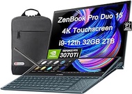 ASUS ZenBook Pro Duo 15 UX582 15.6" 4K OLED Touchscreen (Intel 14-Core i9-12900H, 32GB DDR5 RAM, 2TB SSD, GeForce RTX 3070 Ti) Business Laptop, ScreenPad Plus, Thunderbolt 4, Backlit, Pen, Win 11 Pro